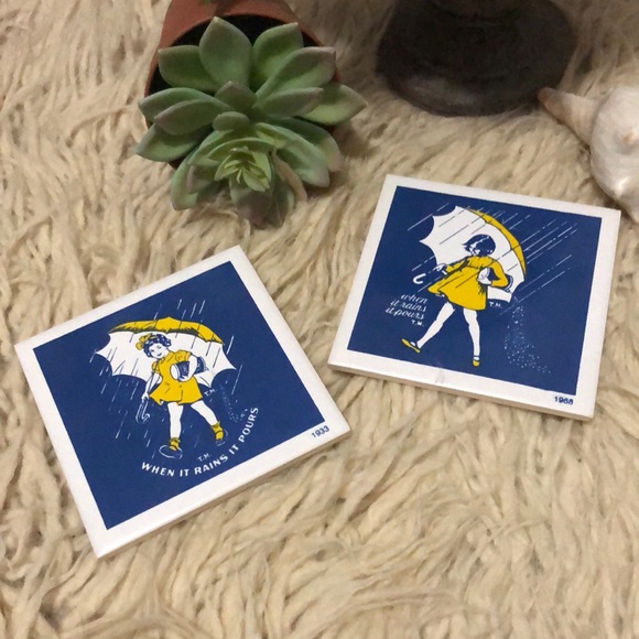 NEW-Morton Salt Coasters-2 pieces-Ceramic-4x4in - Picture 2 of 9